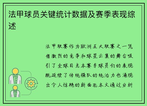 法甲球员关键统计数据及赛季表现综述