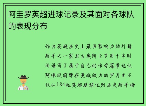 阿圭罗英超进球记录及其面对各球队的表现分布